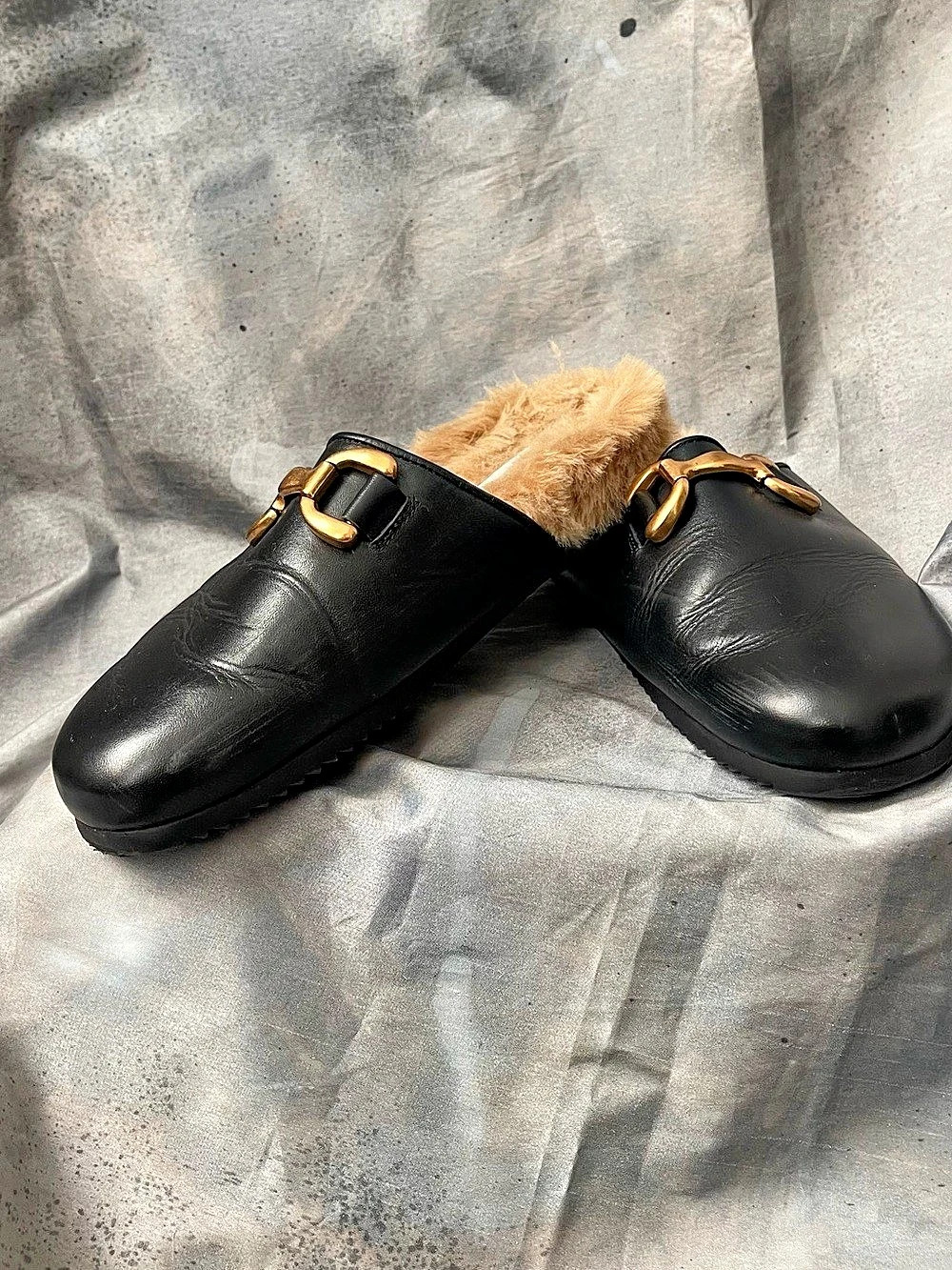Steve Madden Romeo Faux Fur Black Women's Black Buckle Mules US 9